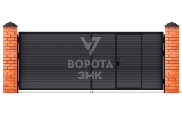 Распашные ворота 1750×1750 с калиткой из сэндвич панелей ЗМК-5217